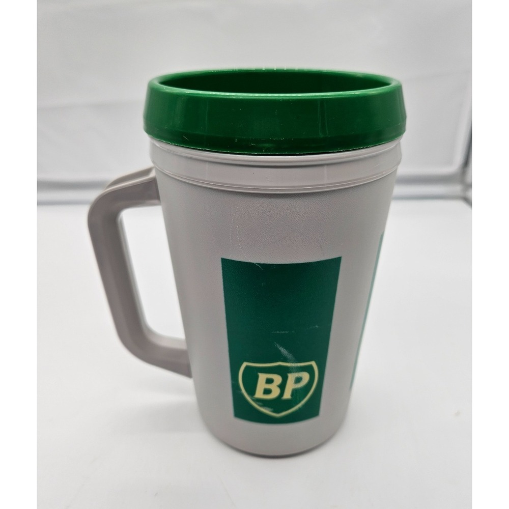 Vintage BP Gas Station Aladdin Insulated Travel Mug Gray Green Retro Logo Cup